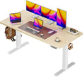 Huuger 55 x 28 Large Electric Standing Desk, Height Adjustable Desk, 27.6' Deep Desktop, Stand up Gaming Computer Office Desk with 2 Hooks, 3 Preset Heights, for Home Office, Maple