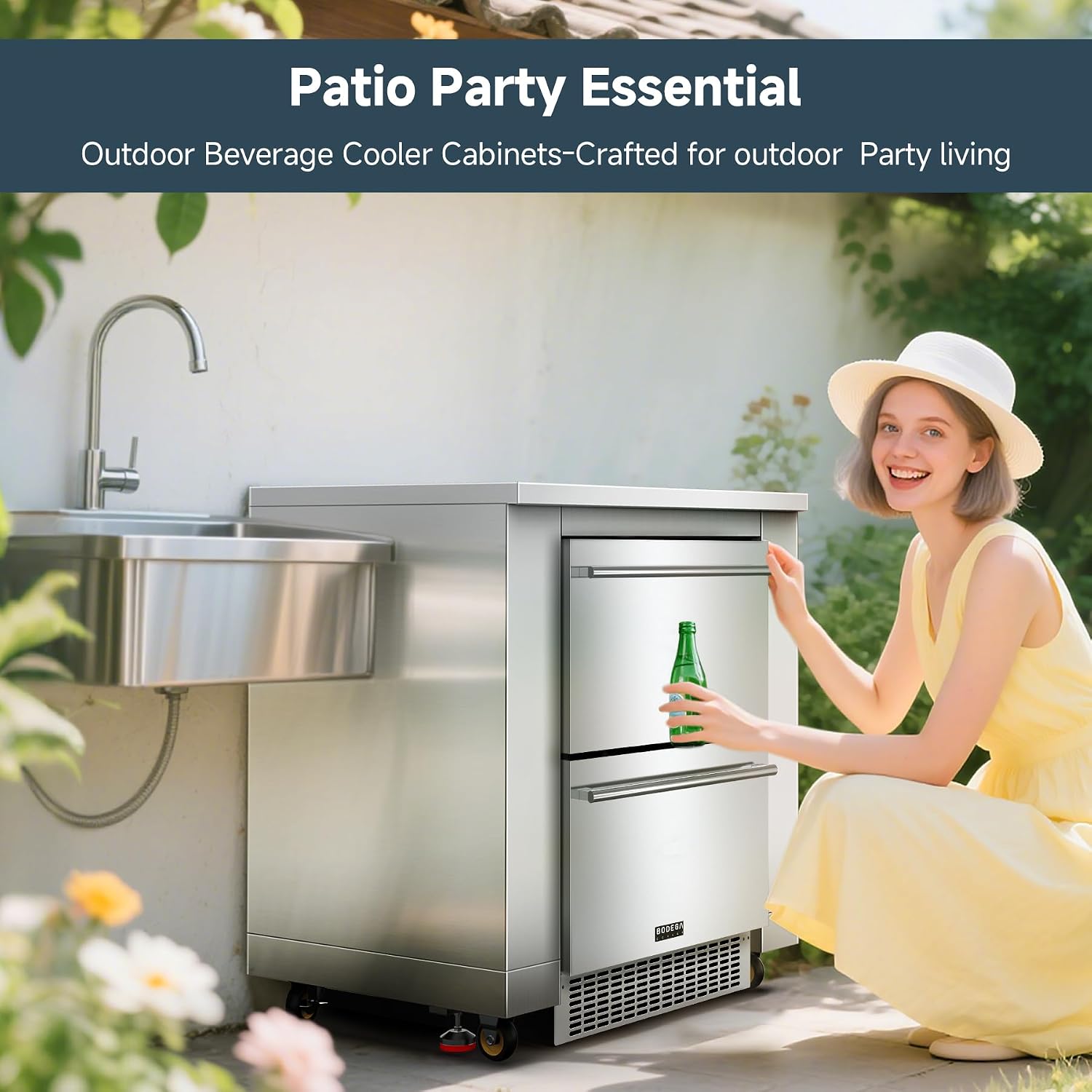 BODEGA Stainless Steel Outdoor Kitchen Cabinet for Beverage Refrigerator, Undercounter Kitchen Appliances Cabinet with Wheel for Outdoor Kitchens Island, All Weather.
