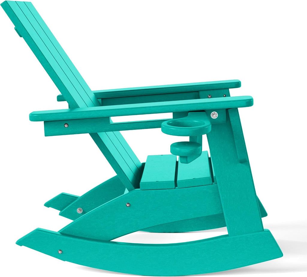 WestinTrends Ashore Outdoor HDPE Plastic Preschool Toddler Modern Adirondack Rocking Chairs (Set of 2), Turquoise