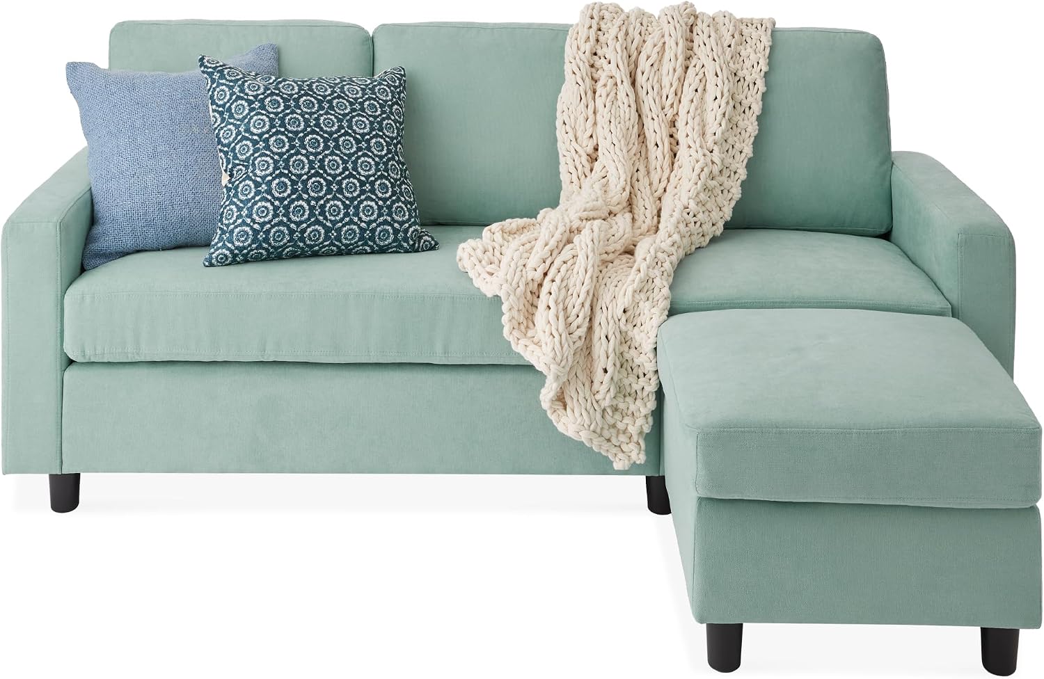 Best Choice Products Upholstered Sectional Sofa for Home, Apartment, Dorm, Bonus Room, Compact Spaces w/Chaise Lounge, 3-Seat, L-Shape Design, Reversible Ottoman Bench, 680lb Capacity - Aqua