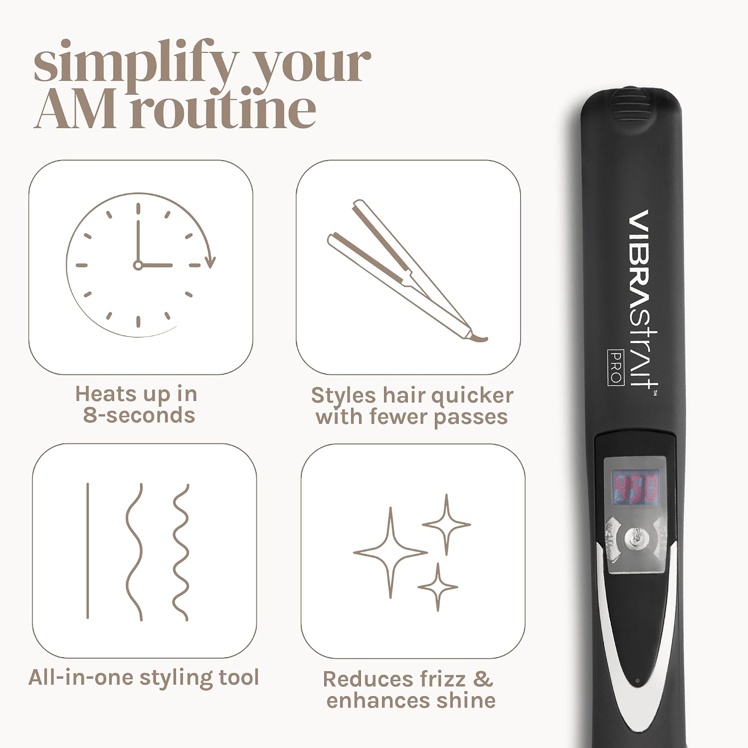 Vibrastrait Pro Vibrating Ceramic Tourmaline Ionic Flat Iron, 1.75-inch | Fast, Frizz-Free Ceramic Hair Straightener: Easy, Gentle Glide for Waves, Curls, Smooth Hair | Professional Hair Styling Tools