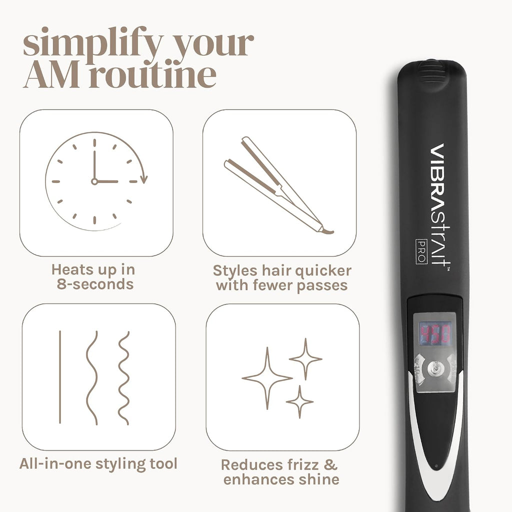 Vibrastrait Pro Vibrating Ceramic Tourmaline Ionic Flat Iron, 1-inch - Fast, Frizz-Free Ceramic Hair Straightener with Easy, Gentle Glide for Waves, Curls, Smooth Hair - Professional Styling Tools