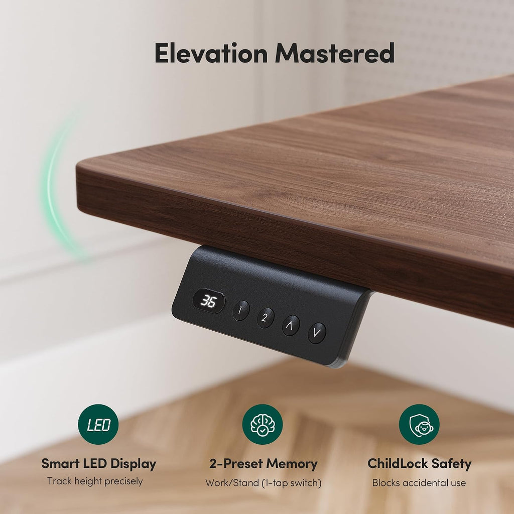 FEZIBO 63' x 55'L Shaped Standing Desk Adjustable Height, 63 Inch Electric Stand up Corner Computer Desk, Sit Stand Home Office Desk with Splice Board, Black Frame/Black Walnut Top