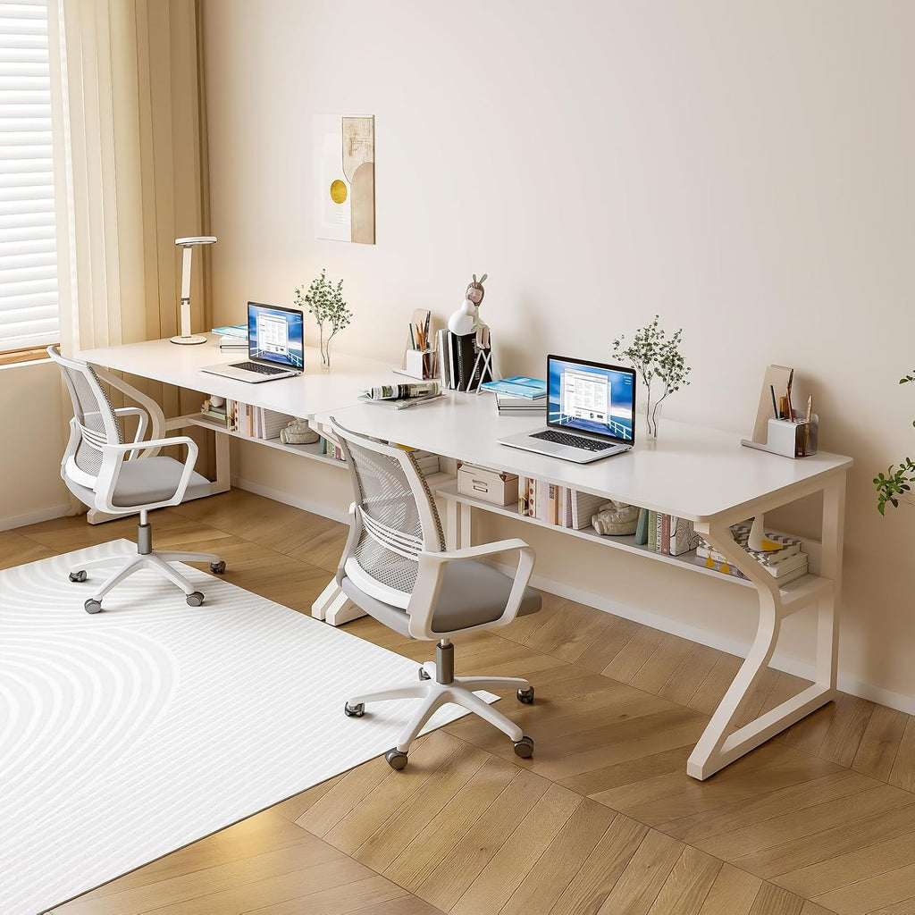 OSCHF Office Desk with Storage Shelf - 47.3' Long Writing Table for Single-Person Workstation, Modern Study Gaming Computer Desk, Warm White