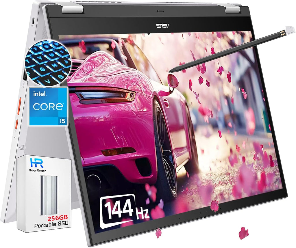 ASUS Chromebook Plus Touchscreen Laptop Flip 2-in-1-14' WUXGA Touch 144Hz, Intel Core i5-1235U, 8GB RAM| 512GB SSD, Backlit Keyboard, Stylus Pen, Gaming Chromebook Tablet