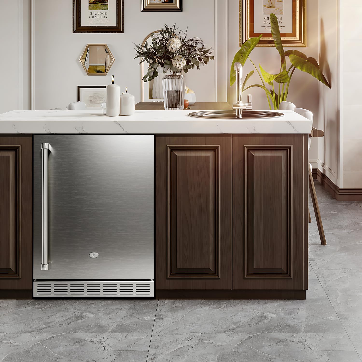21 Inch Outdoor Refrigerator, Weather Proof Stainless Steel Beverage Beer Cooler Under Counter Fridge, Indoor/Outdoor Refrigerator with 3 Shelves for Patio Kitchen and Commercial Use
