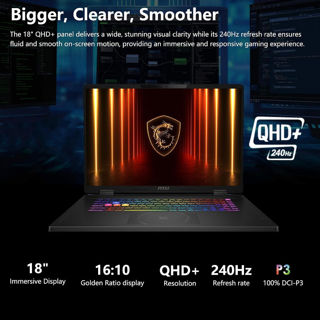msi Crosshair 18 HX AI Gaming Laptop | 18' QHD+ IPS 240Hz | Intel Core Ultra 9 275HX | 32GB DDR5 4TB SSD | GeForce RTX 5070 (Up to 798 AI Tops) | RGB Backlit Thunderbolt 4 Win11 Pro w/DLCA Accessory