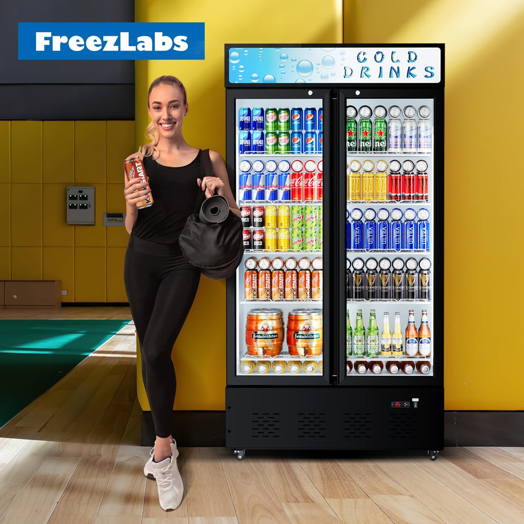 41.3''W Commercial Beverage Refrigerators, 30 Cu.ft. Glass Door Refrigerator Upright Display Cooler with Soft LED Light and Adjustable Shelves for Restaurant Grocery Stores Home