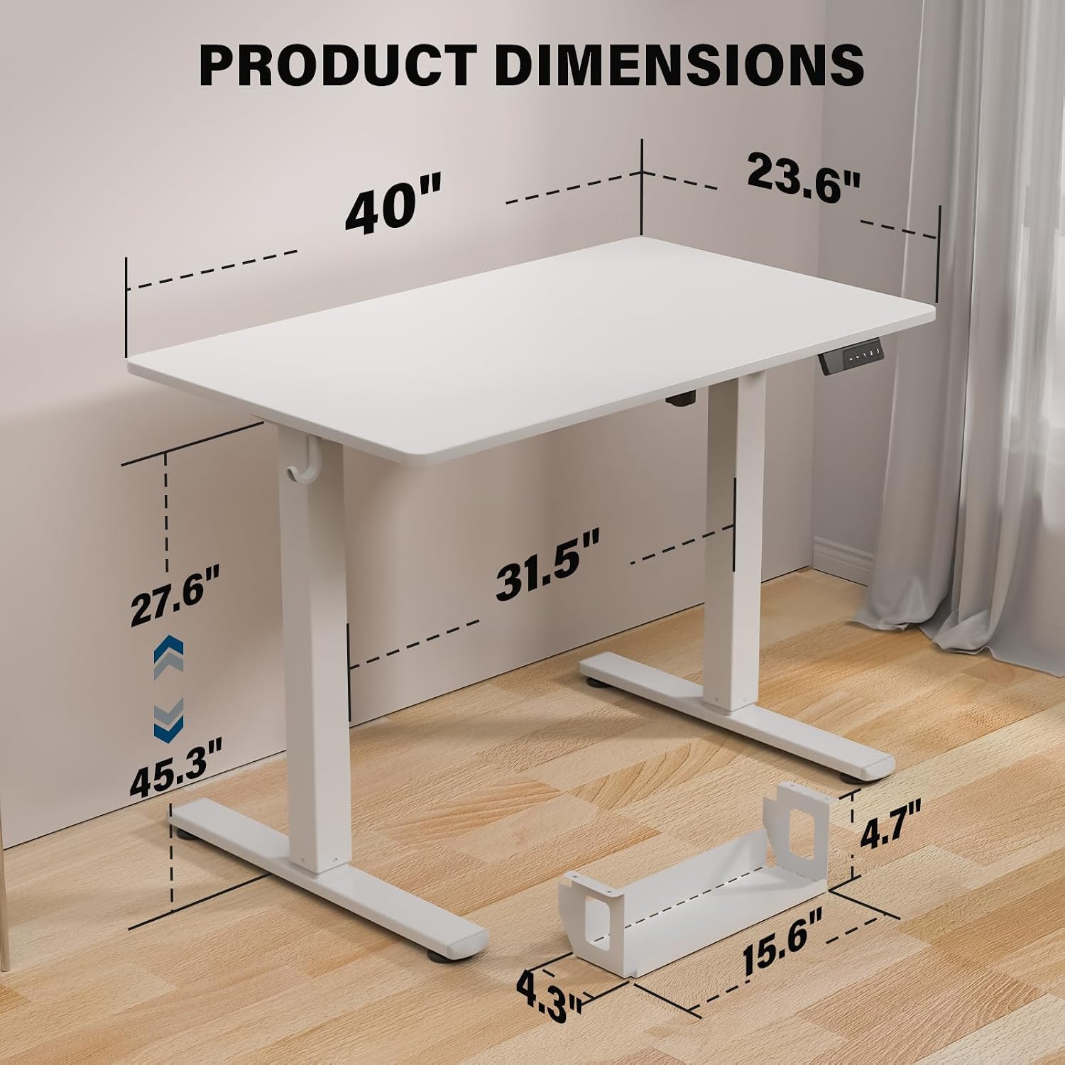 Kingant Standing Desk Height Adjustable Small Electric Stand Up Desks [40 x 24 Inch] - Ergonomic Sit Stand Desk Rising Desks for Home Office Computer Desk Workstation with Cable Management