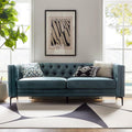 HULALA HOME 84' W Faux Leather Sofa, Mid Century Modern Couch with Metal Legs and Button Tufted, 3 Seater Contemporary Upholstered Couches for Living Room, Entertainment Area, Apartment, Blue