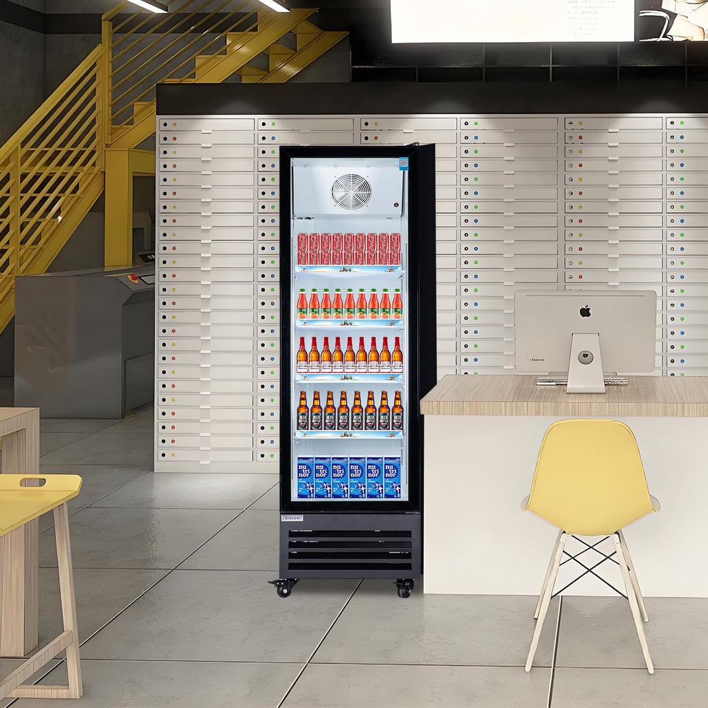 Commercial Beverage Refrigerator Display Fridge,6 Cu Ft Small Slim Single Glass Door Merchandiser Drink Cooler with LED Light Adjustable Shelves,ETL Approval