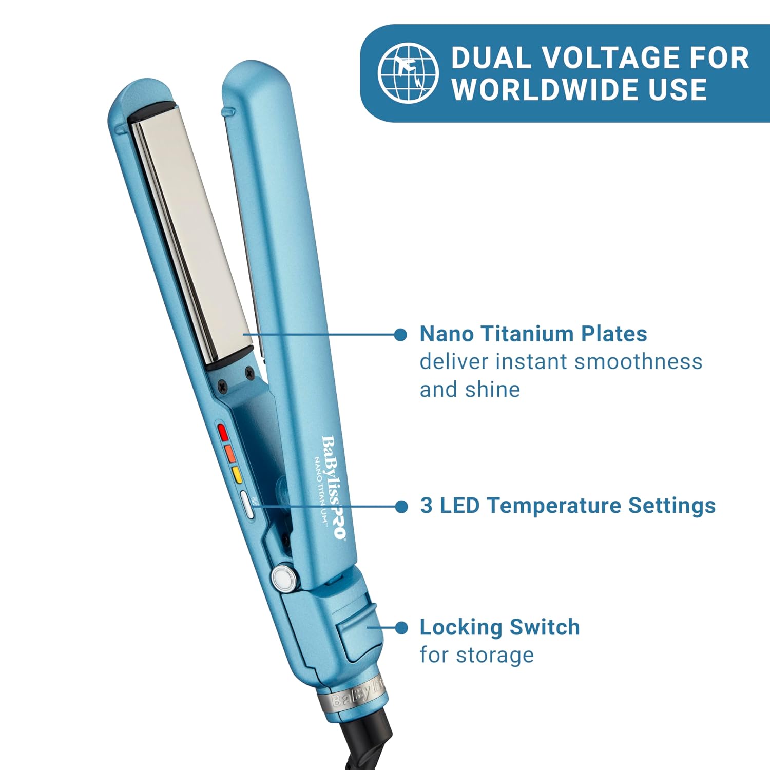 BabylissPRO Nano Titanium Ultra-Thin Hair Straightener, Professional Flat Iron, 5-Inch Extended Plates for Faster Straightening, for All Hair Types