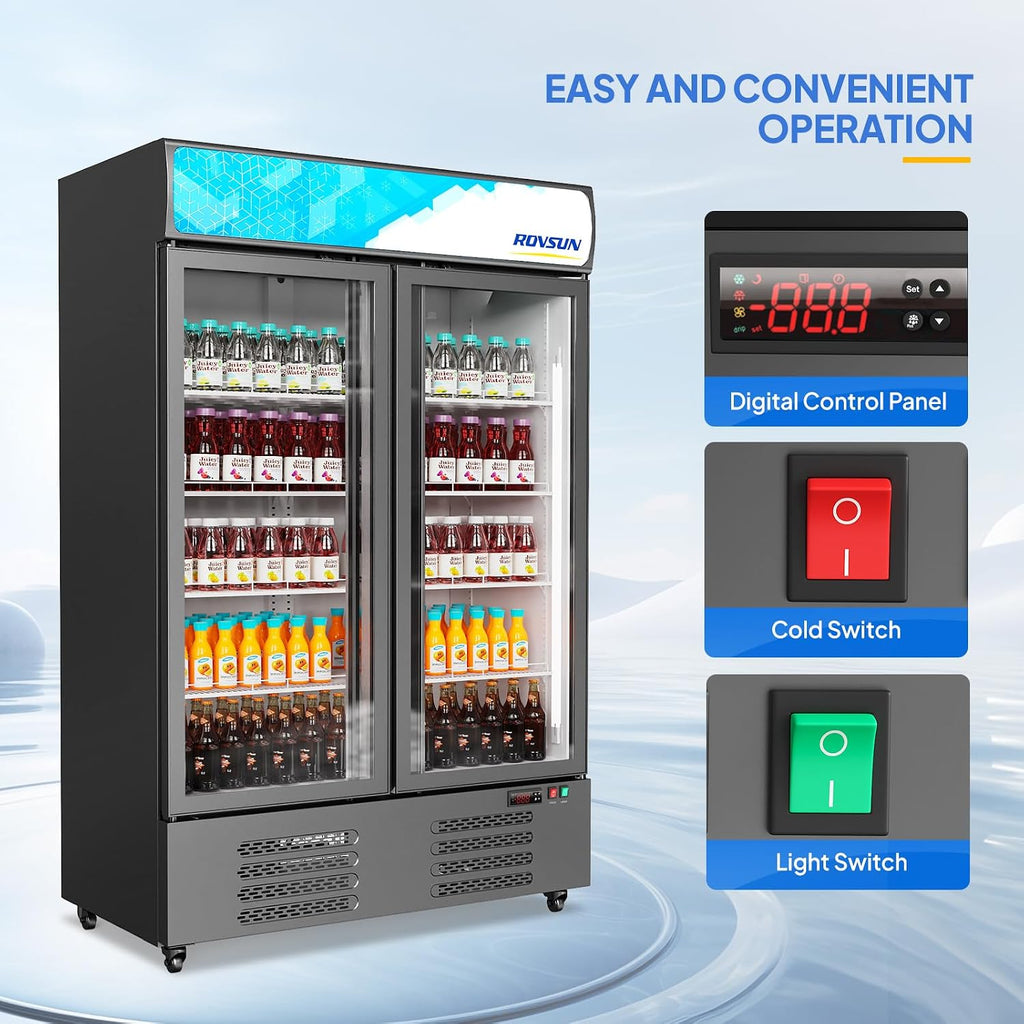 ROVSUN 35 Cu.Ft Commercial Beverage Refrigerator ETL NSF, Merchandiser Refrigerator Display Refrigerator Beverage Cooler Glass Door Fridge w/Adjustable Shelves LED Light for Bar Restaurant Cafe