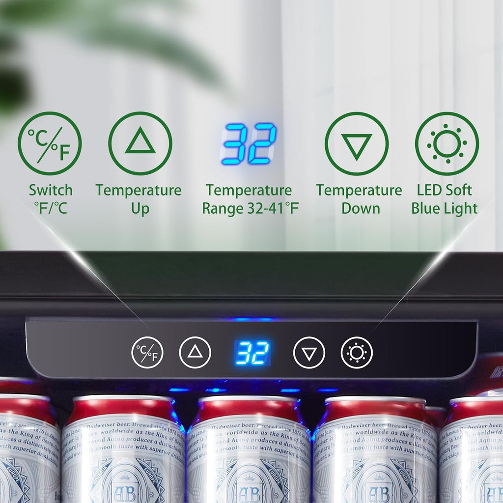 Kalamera Beverage Refrigerator, 24 inch Under Counter Drink Cooler for 154 Cans 32-41℉ Temperature Range, Built-in or Freestanding Ooutdoor Fridge with Stainless Steel Door