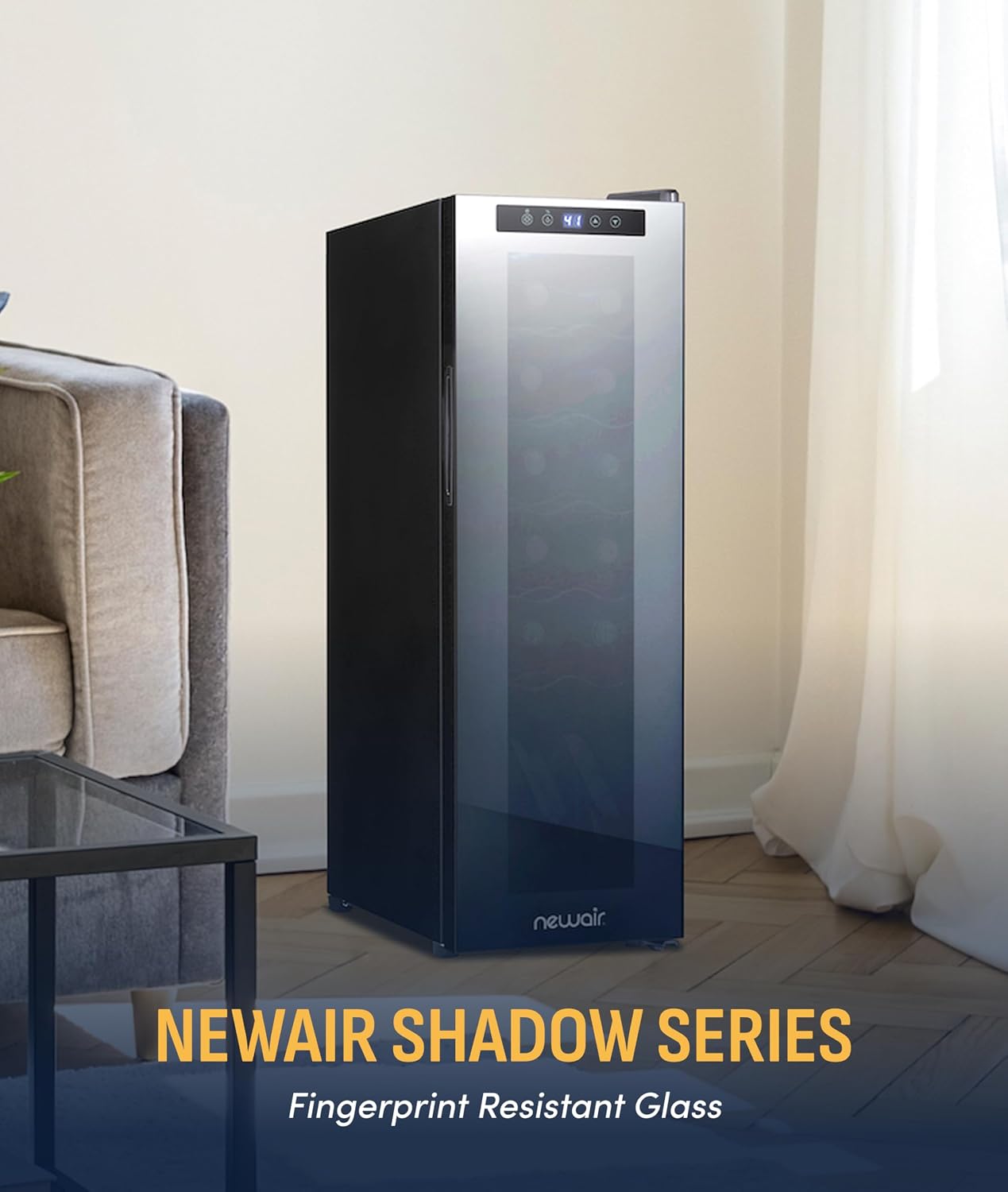 NewAir 10' Wine Fridge for 12 Bottles | Freestanding Wine Cooler Refrigerator with Glass Door | Compact Countertop Storage with Precision Cooling & Quiet Operation | Black