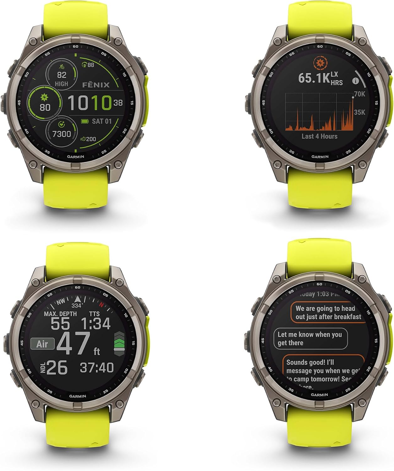 Garmin Fenix 8 47MM Solar Sapphire Multisport GPS Smartwatch Titanium with Amp Yellow Silicone Band, 48 Days Battery Life Smart Watch Pro Bundle