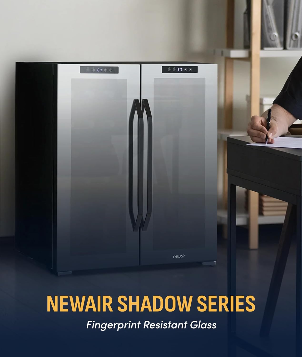NewAir 27' Dual Zone Beverage Refrigerator & Wine Cooler for 18 Bottles & 59 Cans | Freestanding or Built-In Under Counter Mini Fridge for Beer, Wine and Soda | Black