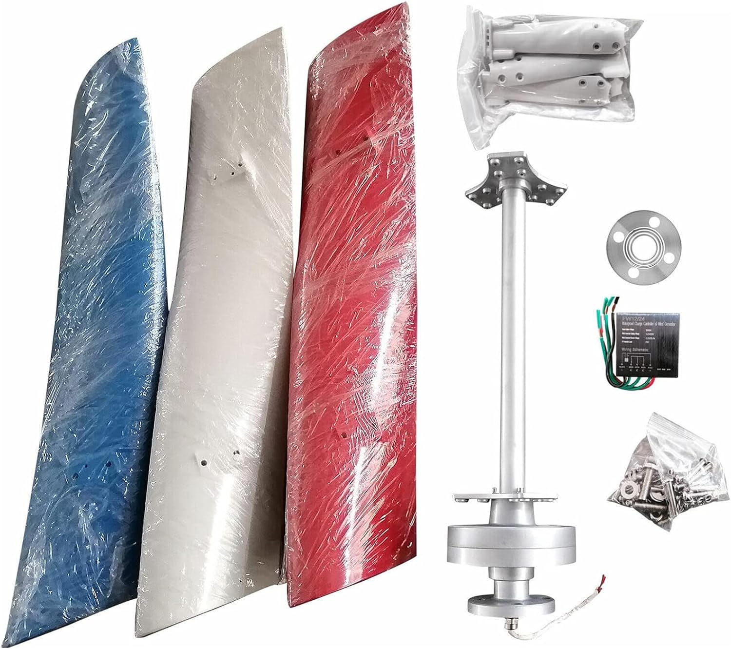 Wind Turbine Generator Kit 3000W/5000W,12V 24V 48V Portable Vertical Helix Wind Power Turbine Generator Kit,3 Blade Wind Generator Kit with Charge Controller for Marine RV Home,3000W-24V
