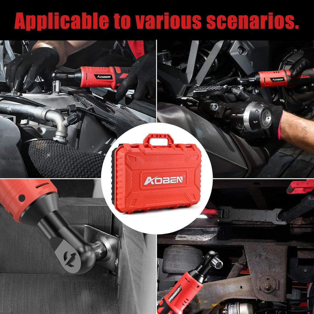 AOBEN Cordless Electric Ratchet Wrench with 83pc 1/4' to 3/8' impact sockets set,12V Electric Wrench with Variable Speed,3/8' to 1/4' Adapter, 3' Extension Bar