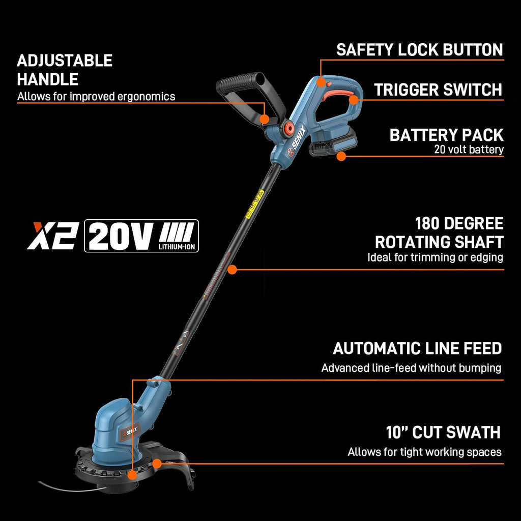 SENIX X2 20 Volt Max* 2-Piece Cordless Power Tool Combo Kit with Battery Powered 10-Inch String Trimmer and Variable Speed Leaf Blower, Includes 4.0 Ah Battery & Charger (S2K2B1-03)