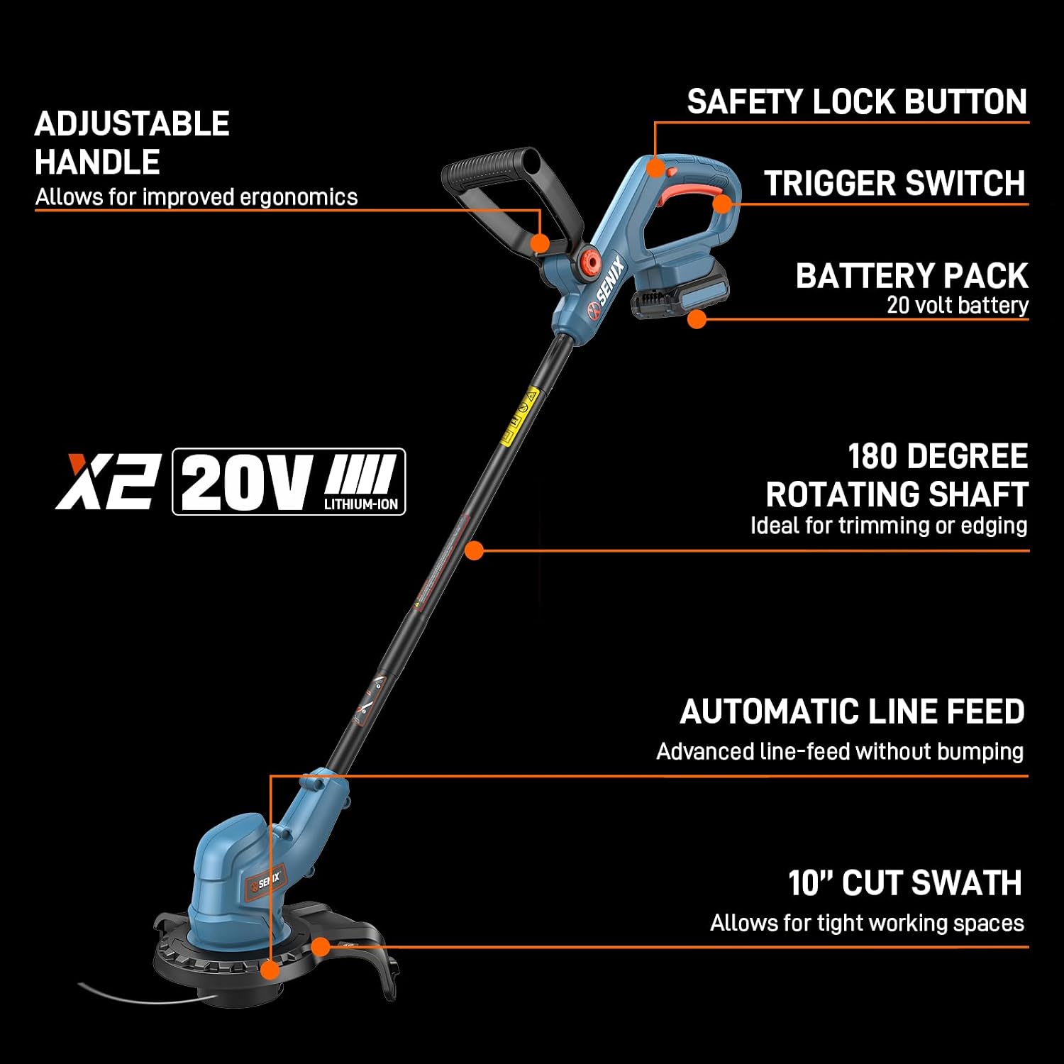 SENIX X2 20 Volt Max* 2-Piece Cordless Power Tool Combo Kit with Battery Powered 10-Inch String Trimmer and Variable Speed Leaf Blower, Includes 4.0 Ah Battery & Charger (S2K2B1-03)