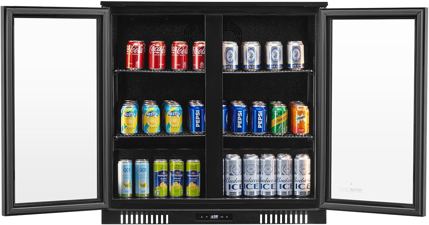 VEVOR Beverage Refrigerator Cooler, 246 Can Beverage Fridge, Soda Beer Fridge with Glass Doors, Adjustable Shelves, Digital Temperature Control, Built-in or Freestanding Fridge for Restaurant & Bar