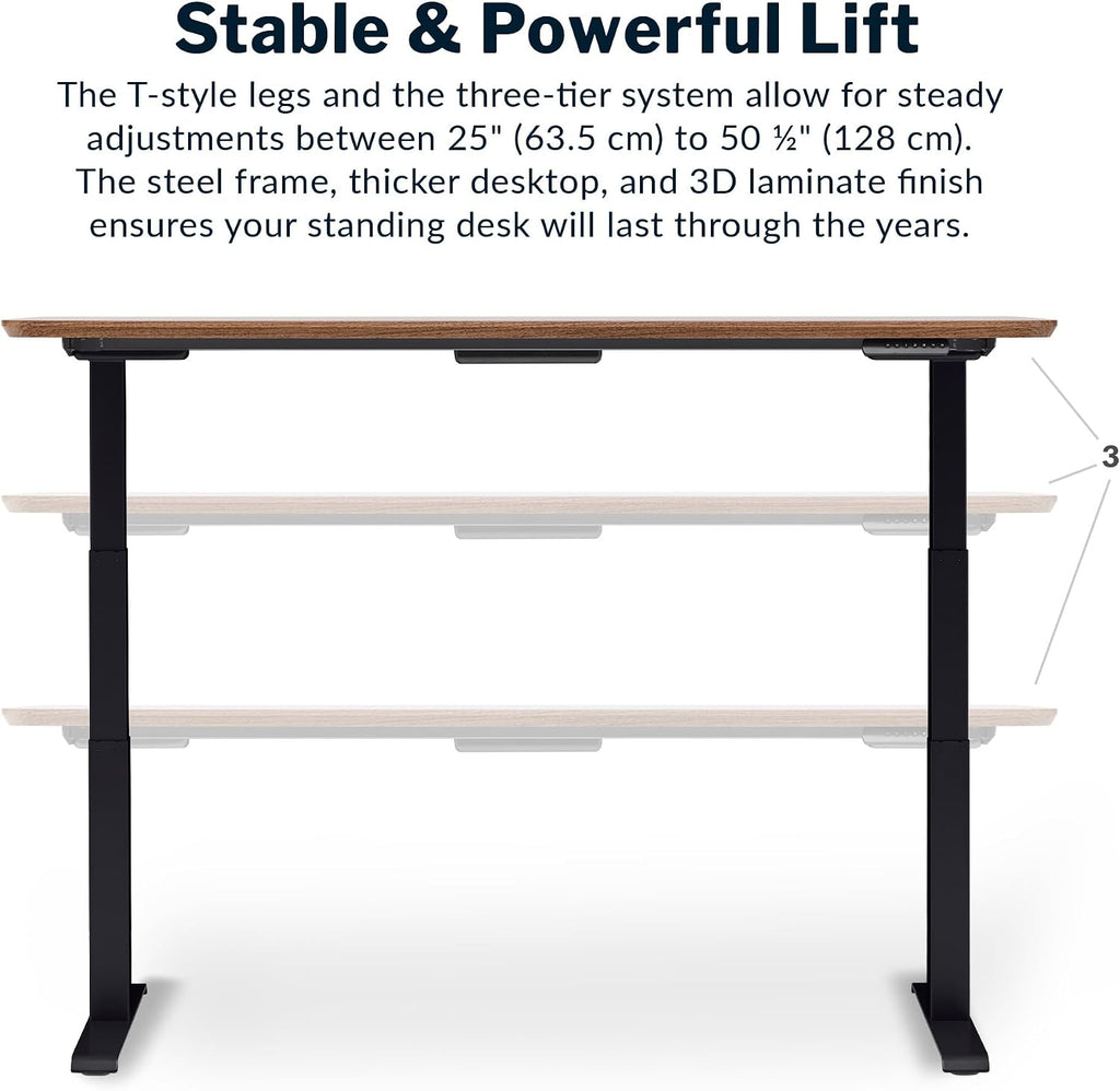 Vari Classic Electric Standing Desk - VariDesk Height Adjustable Sit/Stand Desk - Dual Motor with Memory Presets, Stable T-Style Legs - Gaming or Home Office Workstation - 72'x30', Walnut/Black