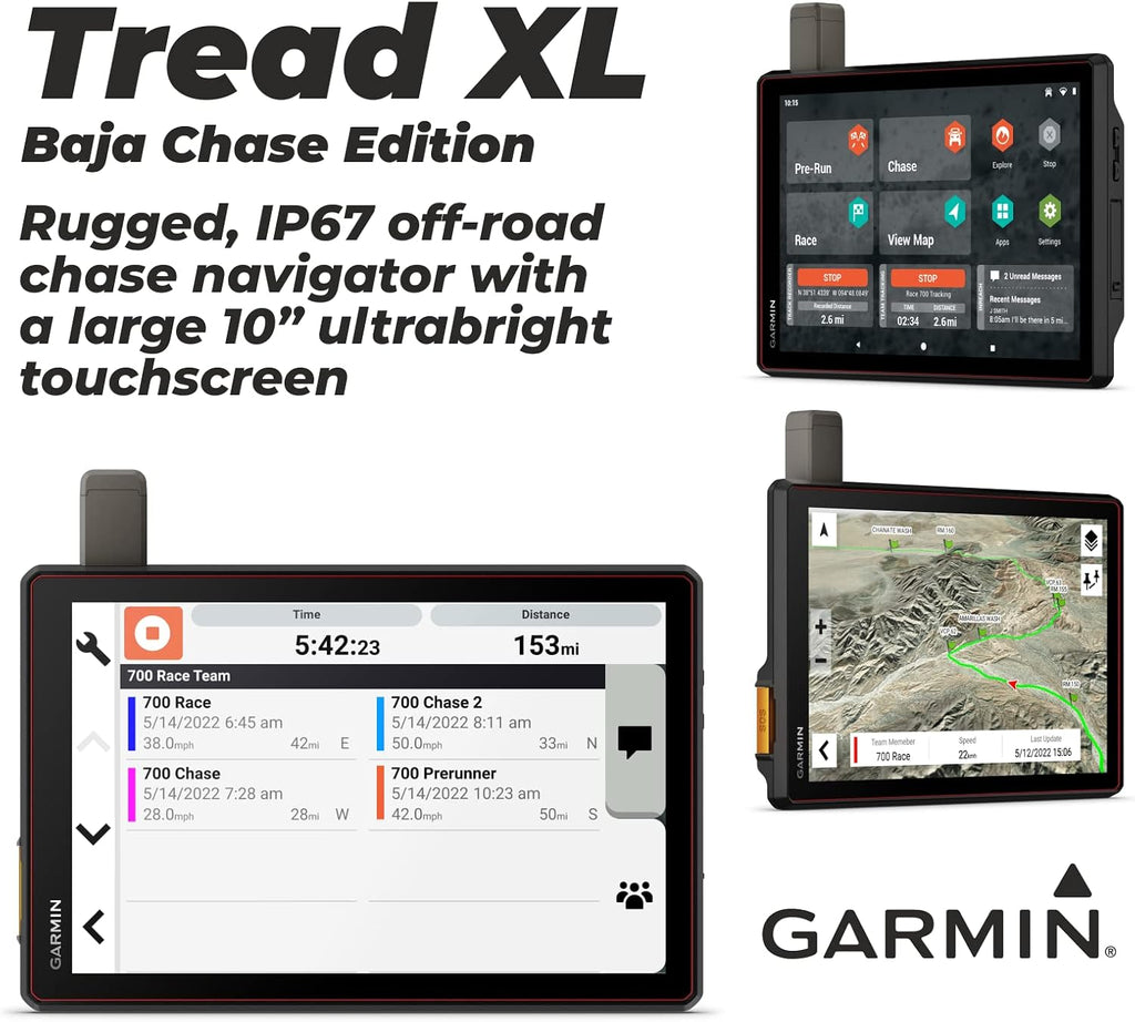 Garmin Tread XL - Baja Chase Edition, Rugged, ultrabright 10' Off-Road Chase Navigator, Portable GPS for Baja Support Trucks, Team Tracking with Built-in inReach Satellite Communication
