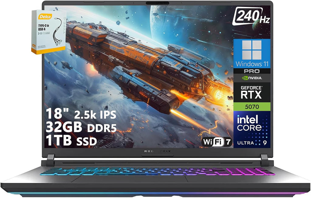 ASUS ROG Strix G18 G815 Gaming AI Laptop | 18' 2.5k IPS 240Hz (100% DCI-P3, 500nits) | Intel Core Ultra 9 275HX | 32GB DDR5 1TB SSD | GeForce RTX 5070 | RGB Backlit Wi-Fi 7 Win11 Pro w/DLCA Accessory