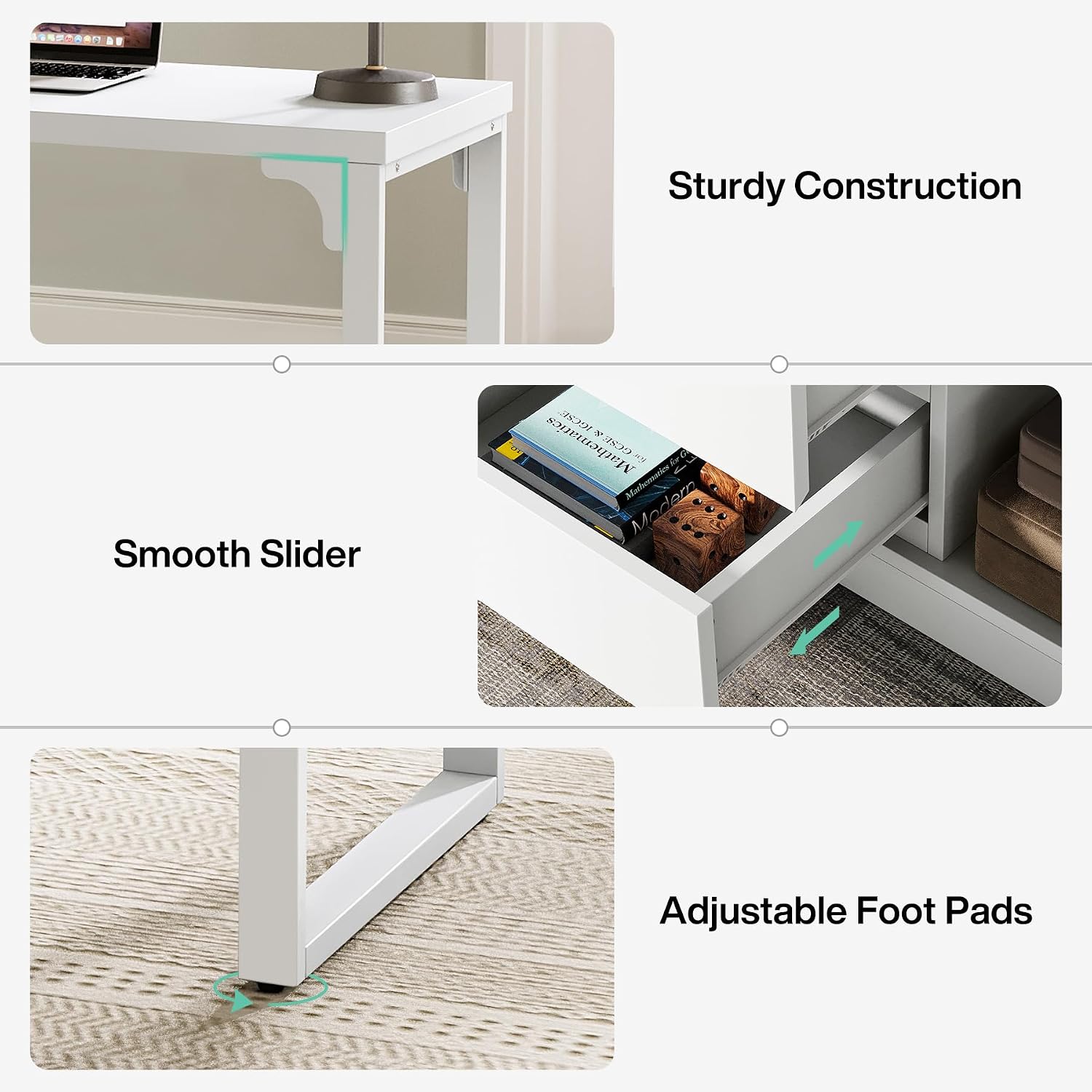 Tribesigns L-Shaped Computer Desk with Drawers and Shelves, Reversible White Corner Office Desk with Storage Cabinet, Modern Study Writing Table for Home Office, Bedroom
