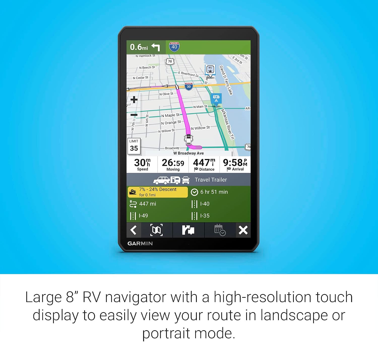 Garmin RV 895, Large, Easy-to-Read 8' GPS RV Navigator, Custom Routing, High-Resolution Birdseye Satellite Imagery, Directory of Parks and Services, Landscape or Portrait View Display