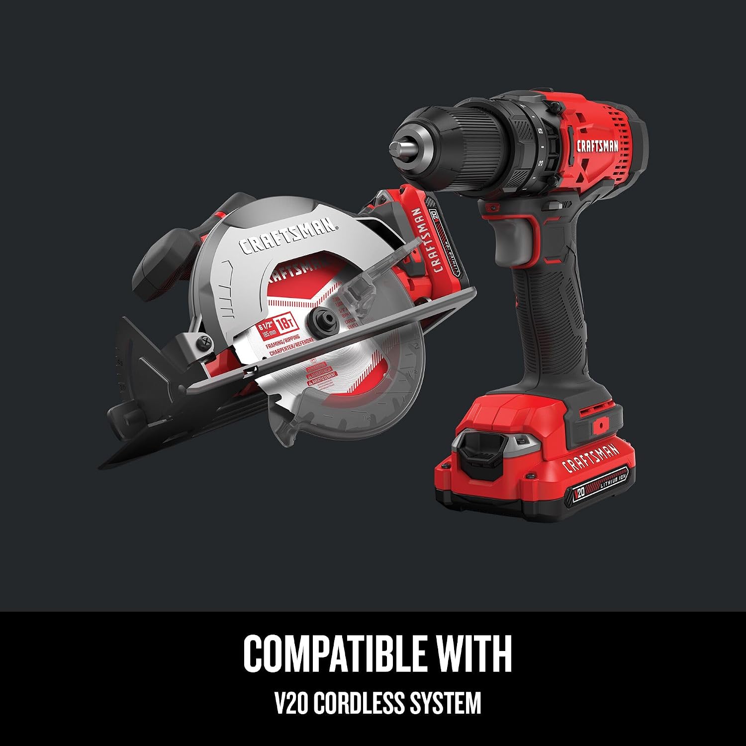 CRAFTSMAN V20 Cordless Power Tool Combo Kit, with Drill/Driver, Circular Saw, 2 Batteries and Charger (CMCK202C2)