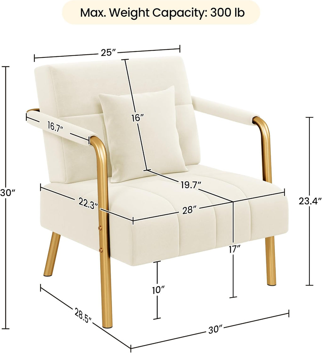 Yaheetech 30' W Modern Sofa Small Sofa Luxurious Velvet Fabric Couch with Gold-Tone Metal Arms and Legs for Living Room, Home Office, Studio Beige