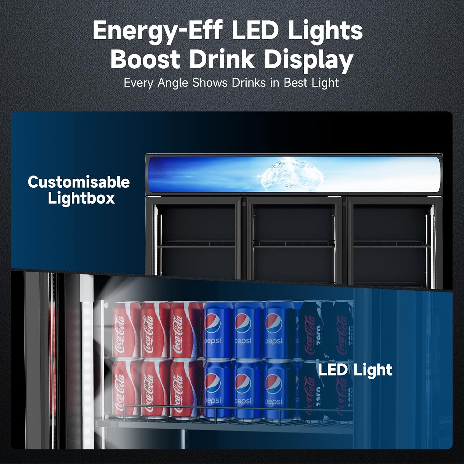 Commercial Beverage Refrigerator 56 Cu Ft, Commercial Display Fridge with Glass Door, Upright Merchandiser Refrigerator Cooler with Front LED Light for Stores, Restaurant, Office