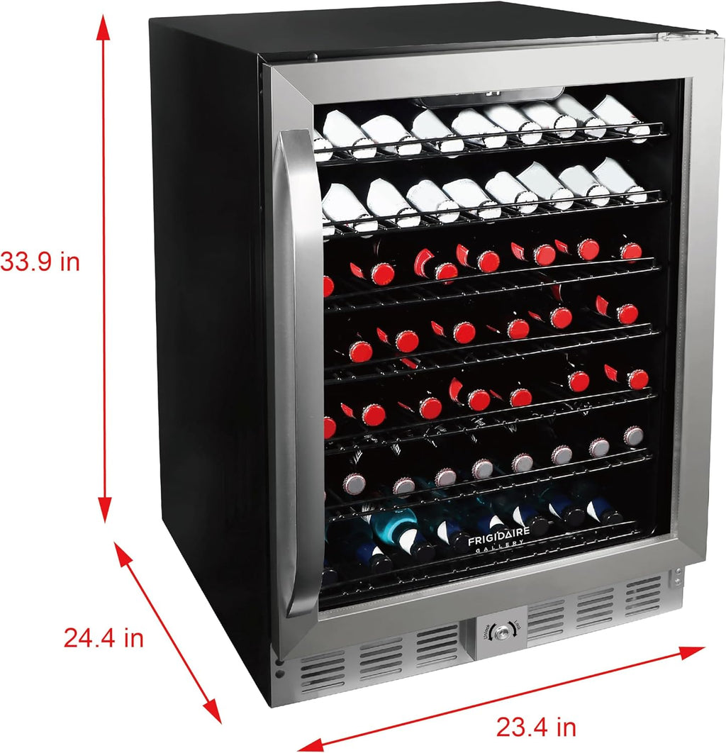Frigidaire, 24' Wide 5.1 Cu Ft Capacity, Built-in Under Counter Beverage Fridge, Glass Front