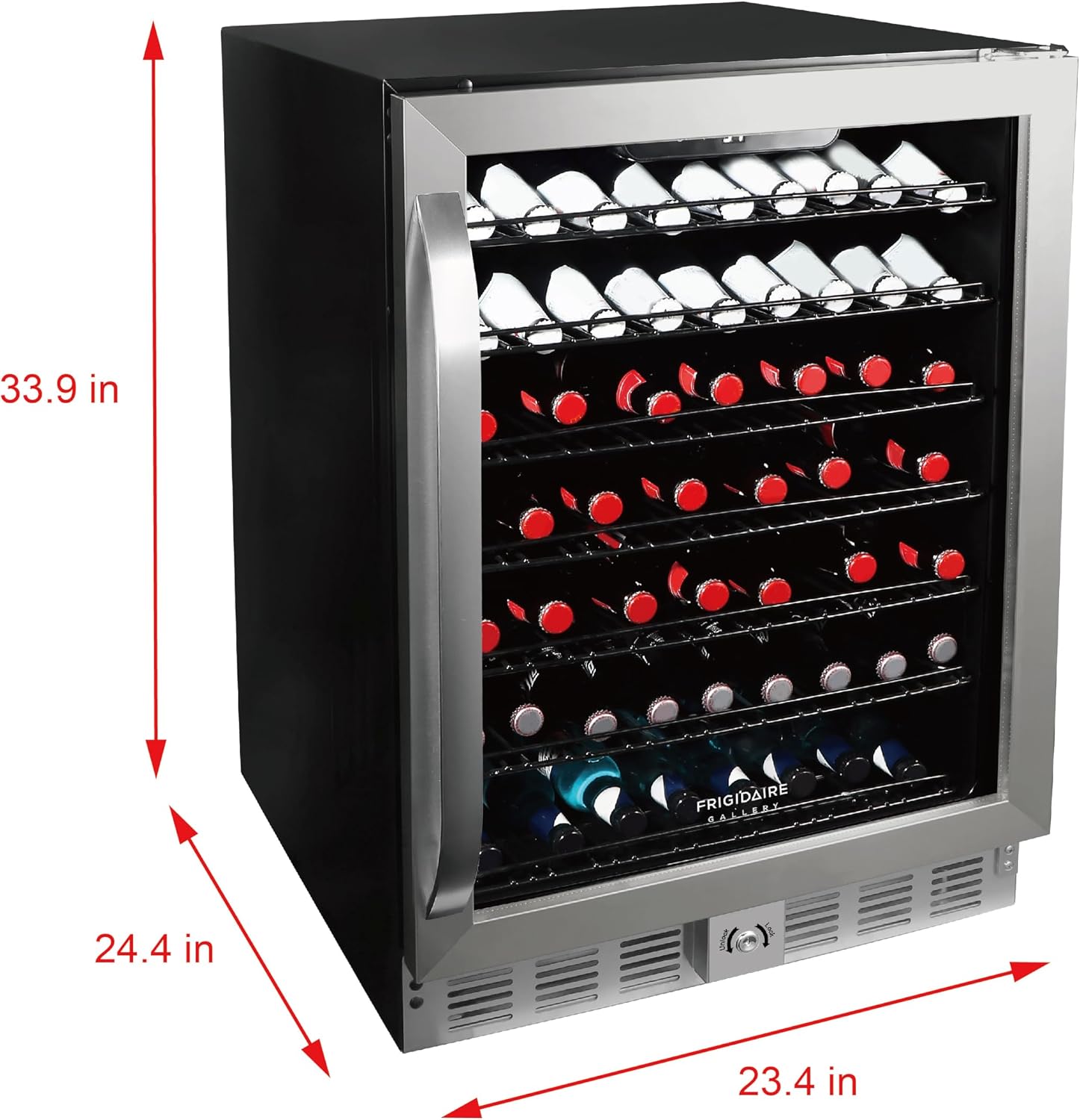 Frigidaire, 24' Wide 5.1 Cu Ft Capacity, Built-in Under Counter Beverage Fridge, Glass Front