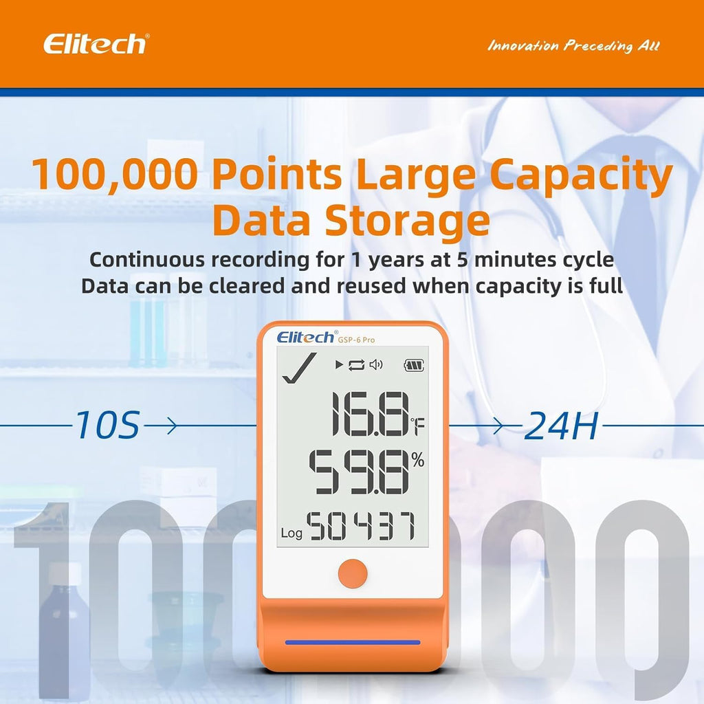 Elitech 5Pack Bluetooth Ultra Low Digital Temperature Data Logger for Refrigerator Shadow Data 100000 PointsExport PDF/CSV Report, Pharmacy Vaccine DDL Calibration Certificate, MAX MIN AVR GSP-6-TLE