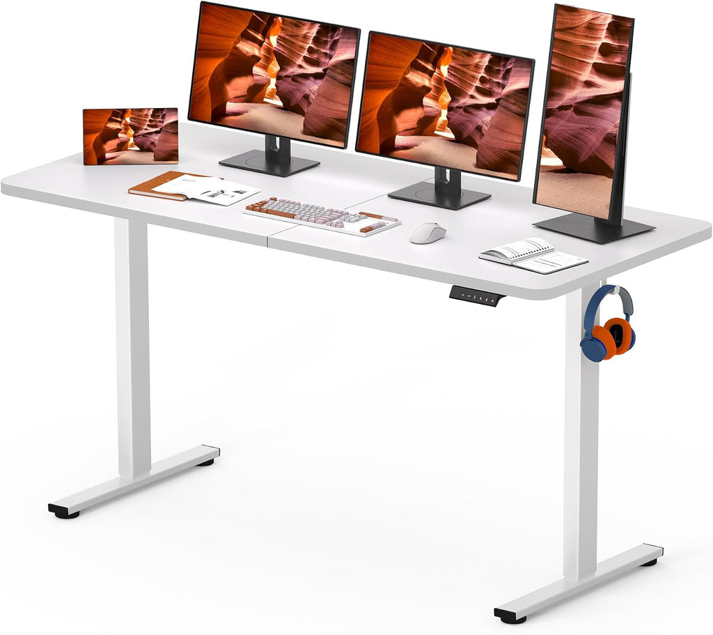 AdjustableStanding Desk 63 x 24 Inch Home Office Desk with Memory Preset, Computer Workstation Splice White Top Frame