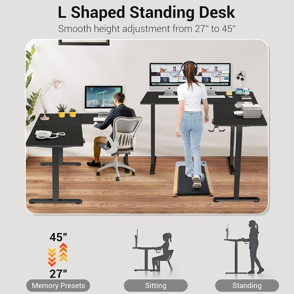 63' L Shaped Standing Desk,Electric Height Adjustable Corner Stand Up Desk, Ergonomic Sit Stand Home Office Computer Desk with Splice Board (Black)