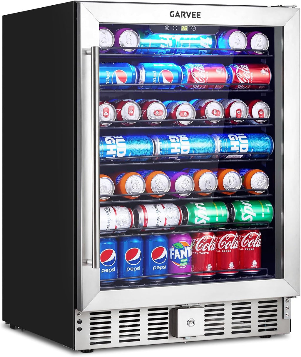 Garvee Beverage Refrigerator, 5.1 Cu.ft Beverage Fridge|166 Cans Capacity, Small Beverage Cooler with 36~60°F Adjustable Digital Temperature Control Compressor and Safety Lock