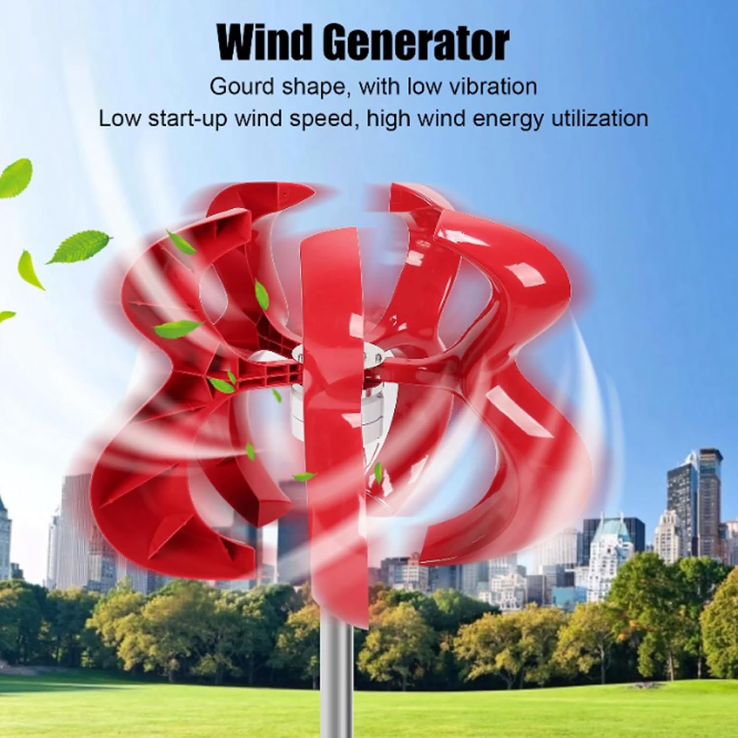 100W-3000W Red Vertical Wind Turbine Generator Kit, AC 12V 24V 48V Start Speed Wind Turbine Generator with Controller 5 Blades for Outdoor Street Lights