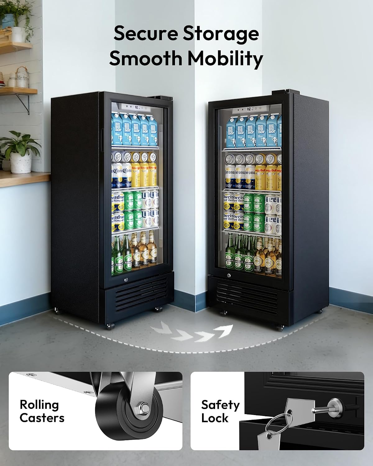 EUHOMY 6 Cu.Ft Commercial Refrigerators with Double-Tempered Glass Door, Beverage Refrigerator with Lock and Adjustable Shelves, Display Fridge with LED Light for Bar, Office, Restaurant, ETL Listed
