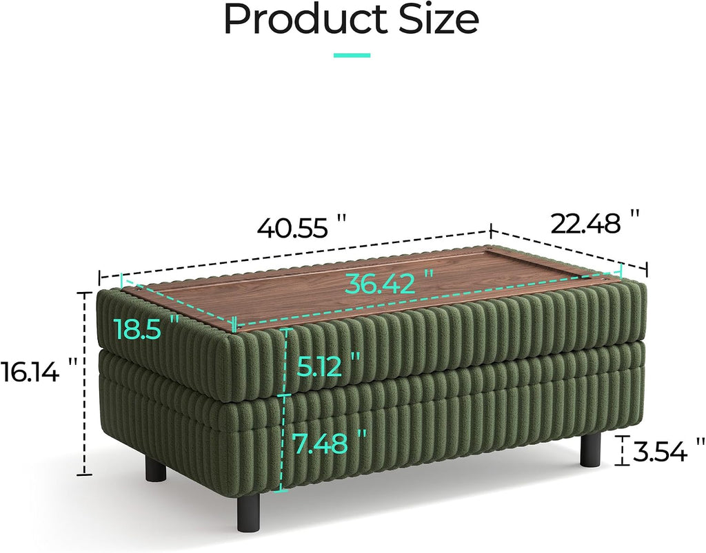LINSY HOME Sectional Sleeper Sofa with Pull Out Couch Bed for Living Room (Green) | USB Charging, Storage Chaise, Storage Ottoman, Plush Corduroy, Pull Out Couch