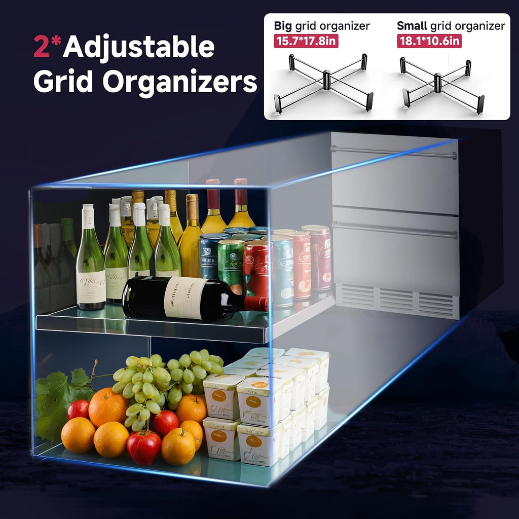 Icyglee 24 Inch Under Counter Drawer Fridge, Stainless Steel Beverage Refrigerator Built-In For Home & Commercial Use, Stainless Steel Silver, Outdoor Refrigerator for Soda, Beer, Wine
