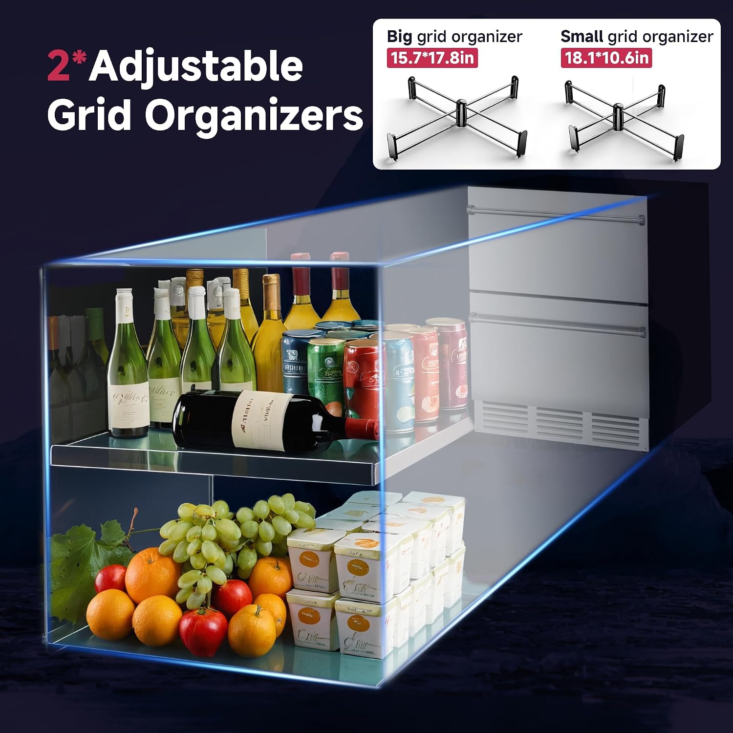 Icyglee 24 Inch Under Counter Drawer Fridge, Stainless Steel Beverage Refrigerator Built-In For Home & Commercial Use, Stainless Steel Silver, Outdoor Refrigerator for Soda, Beer, Wine