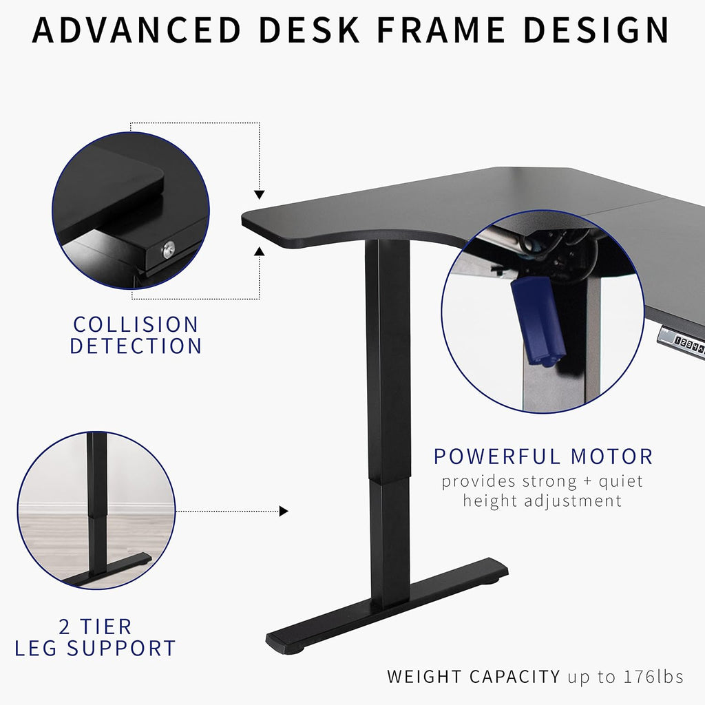 VIVO Electric Corner 58 x 35 in L-Shaped Standing Desk, Memory Height Adjustment, Holds 220 lbs, Reversible Black Top, Black Frame, DESK-KIT-1BRB