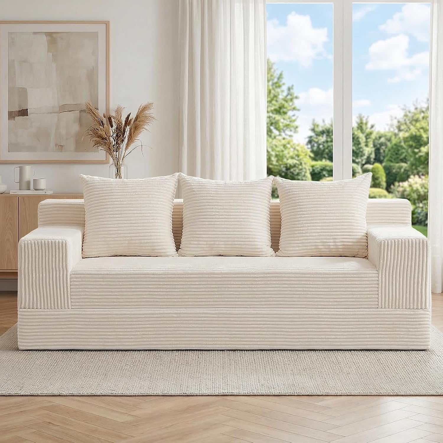 cidludto Convertible Sofa Bed, 78' Oversized Boneless Loveseat Couch 2 in 1 Foldable Futn Bed Couch in A Box, Folding Sleeper Sofa Chair for Living Room, No Assembly Required, Beige