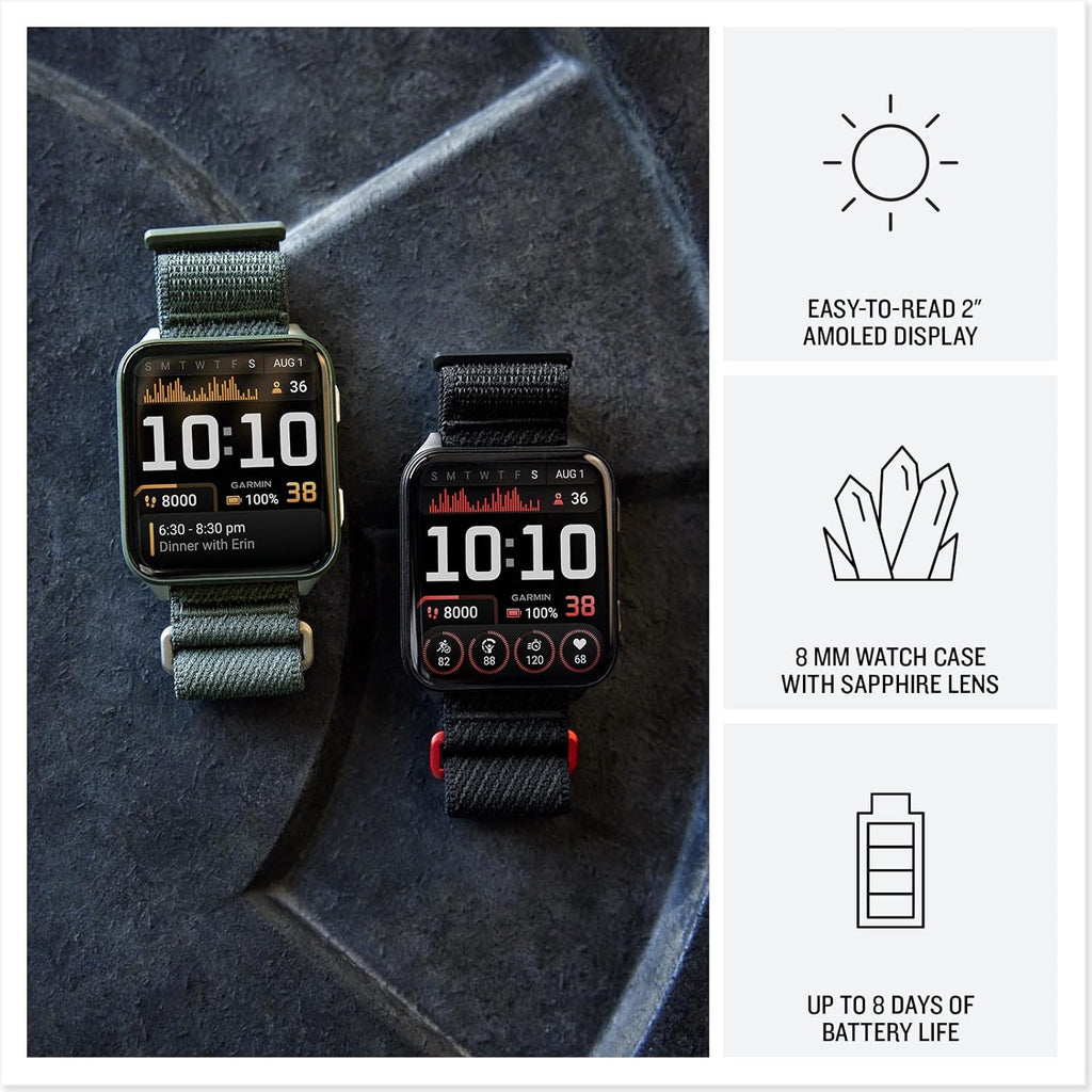 Garmin Venu X1, Thin and Lightweight GPS Smartwatch, 2 inch AMOLED Display, Advanced Health and Fitness Features, Moss with Titanium Caseback Bundle with Accessories