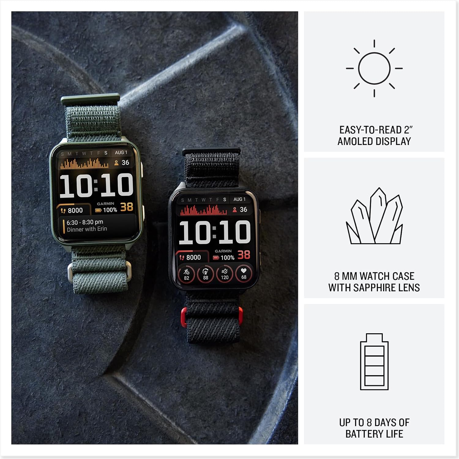 Garmin Venu X1, Thin and Lightweight GPS Smartwatch, 2 inch AMOLED Display, Advanced Health and Fitness Features, Moss with Titanium Caseback Bundle with Accessories