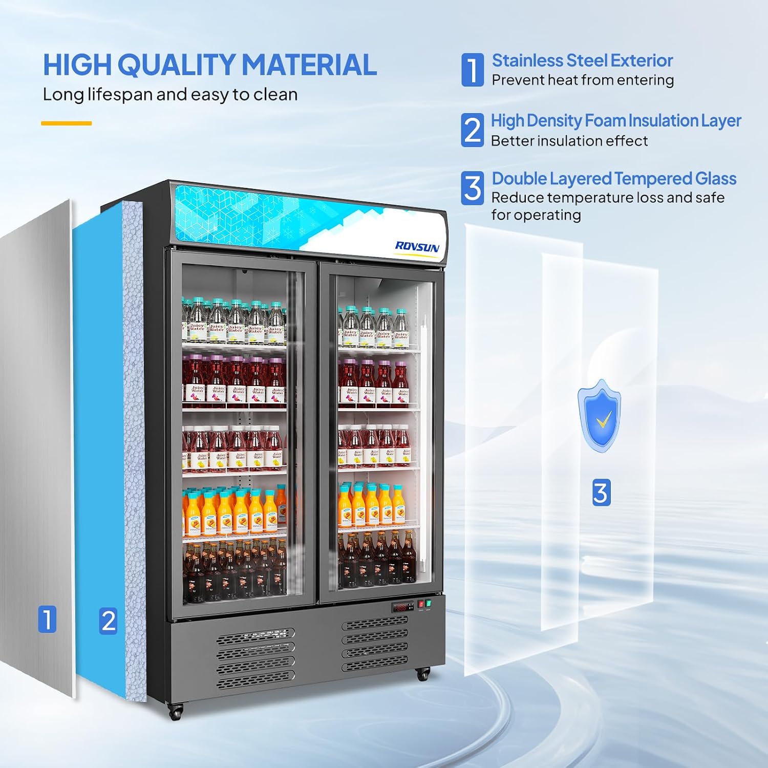 ROVSUN 35 Cu.Ft Commercial Beverage Refrigerator ETL NSF, Merchandiser Refrigerator Display Refrigerator Beverage Cooler Glass Door Fridge w/Adjustable Shelves LED Light for Bar Restaurant Cafe